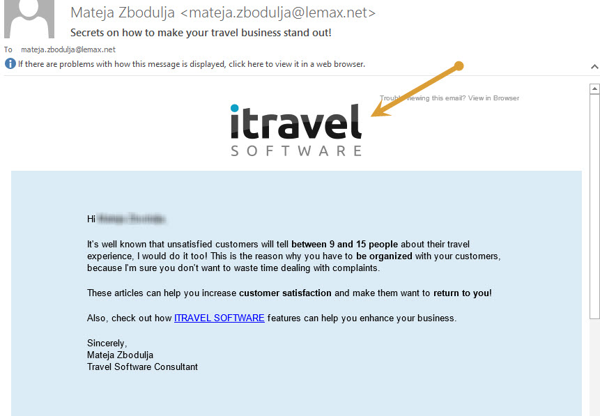 logo and introduction in a travel newsletter