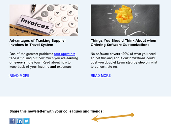 social media shares in travel newsletters