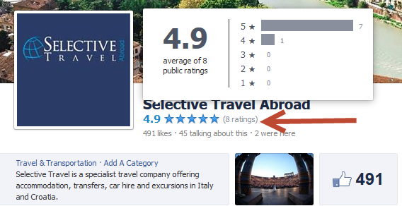 tour operators facebook fan page ratings